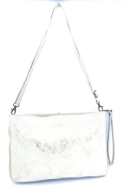 Sac pochette Cherokee en cuir irisé avec broderies et perles ~ Doré