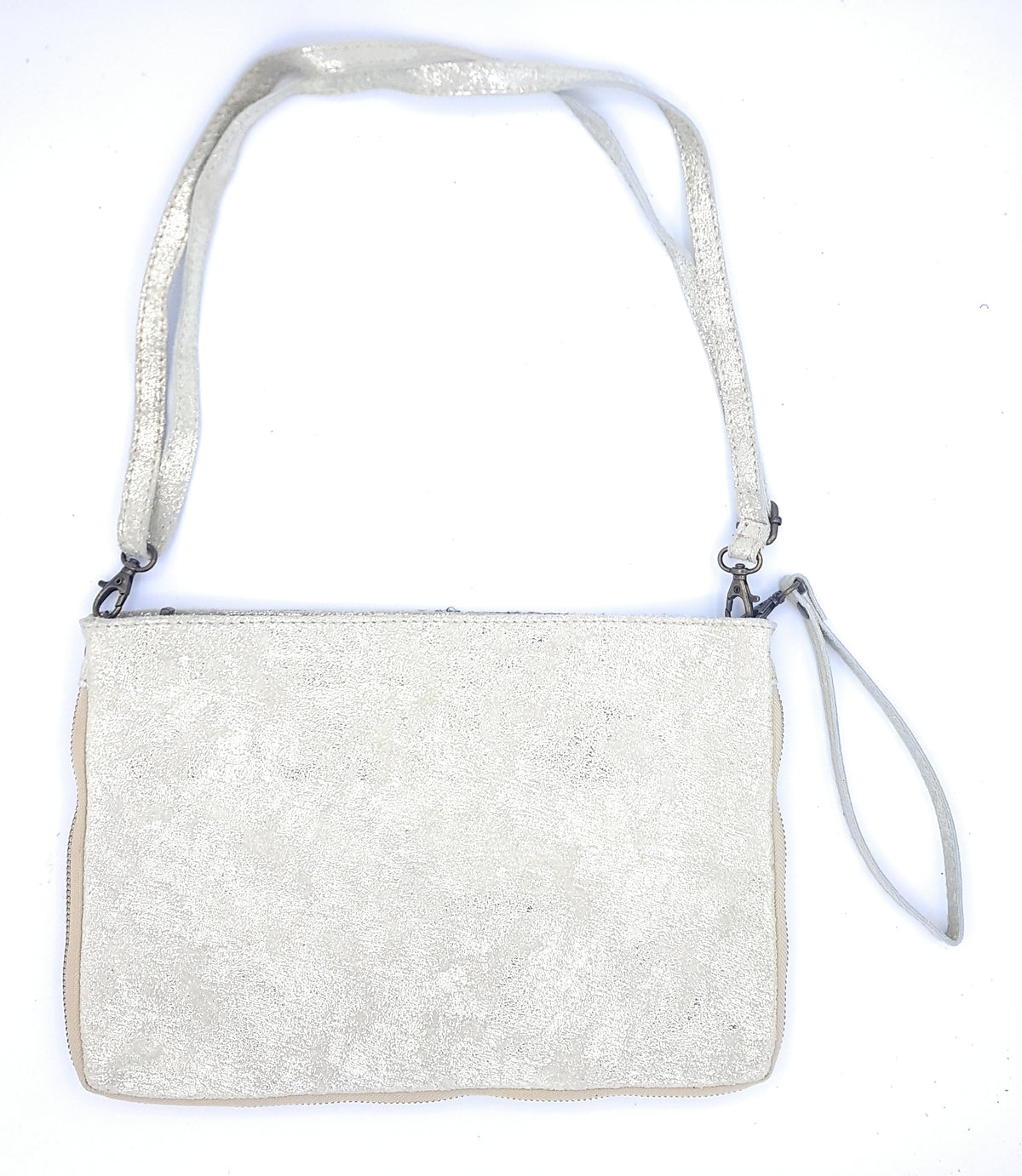 Sac pochette Cherokee en cuir irisé avec broderies et perles ~ Doré