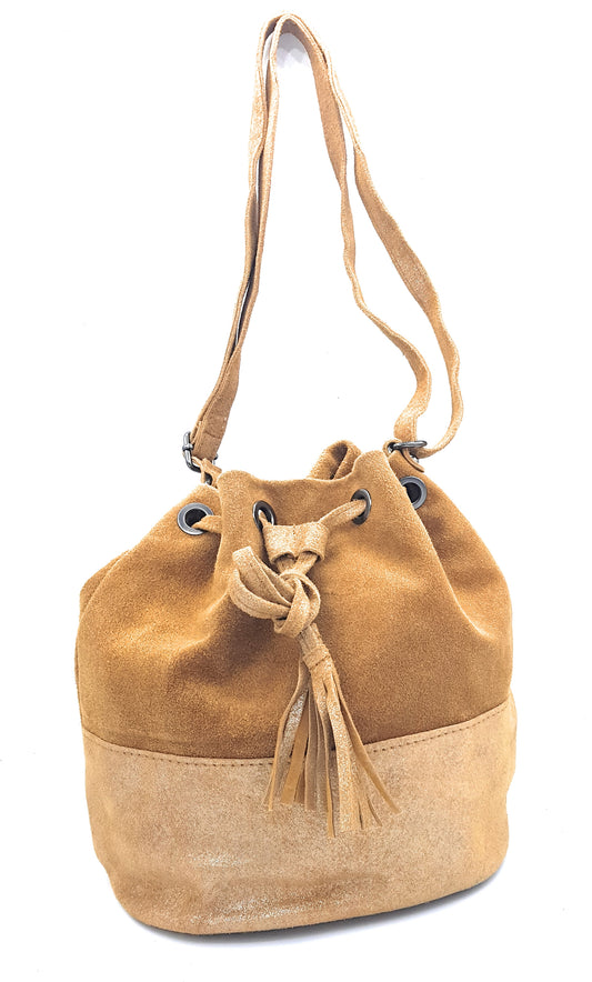 Sac bourse Kishi en cuir suèdé irisé ~ Camel