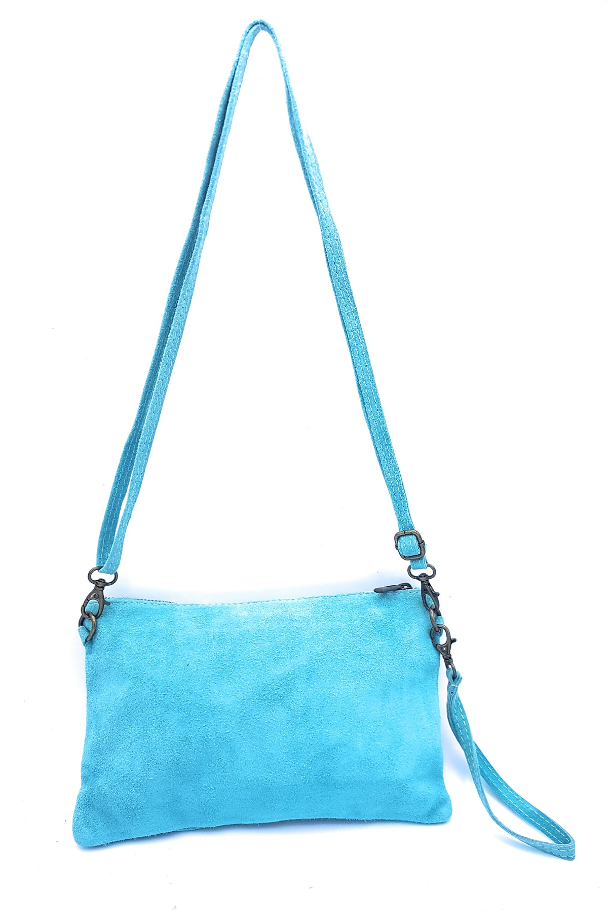Namata Suede Leather Clutch Bag with Embroidery ~ Turquoise