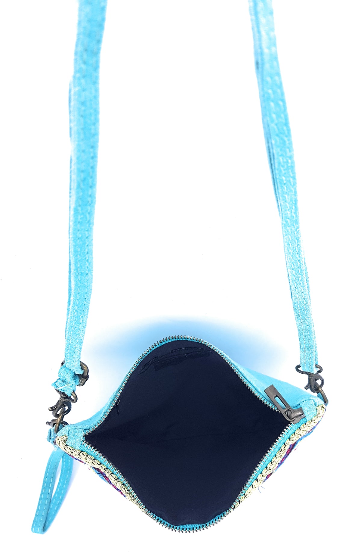 Namata Suede Leather Clutch Bag with Embroidery ~ Turquoise