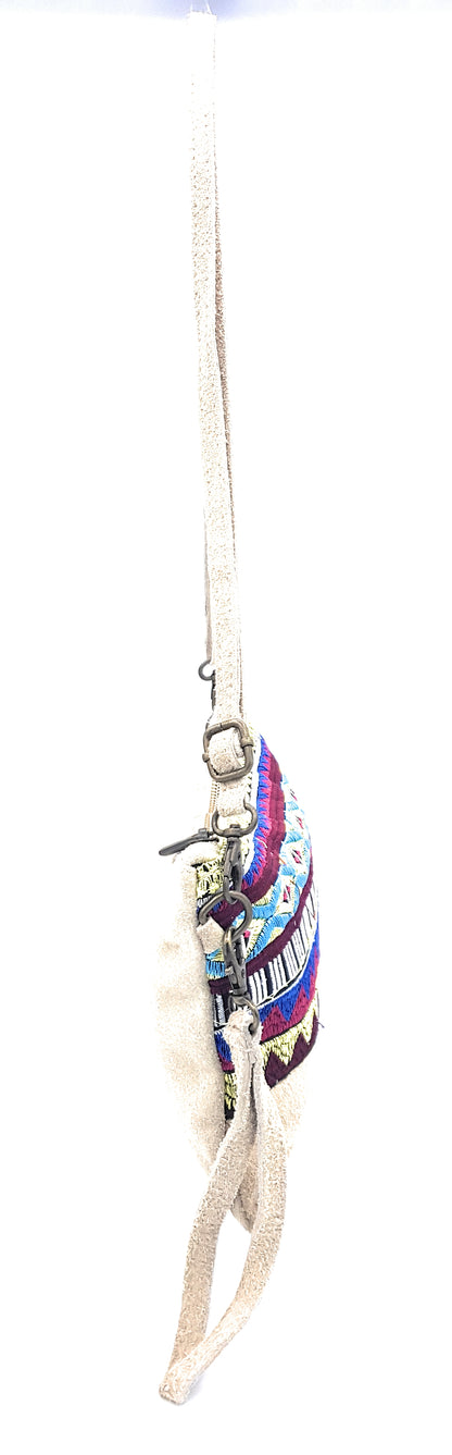 Namata Suede Leather Clutch Bag with Embroidery ~ Beige