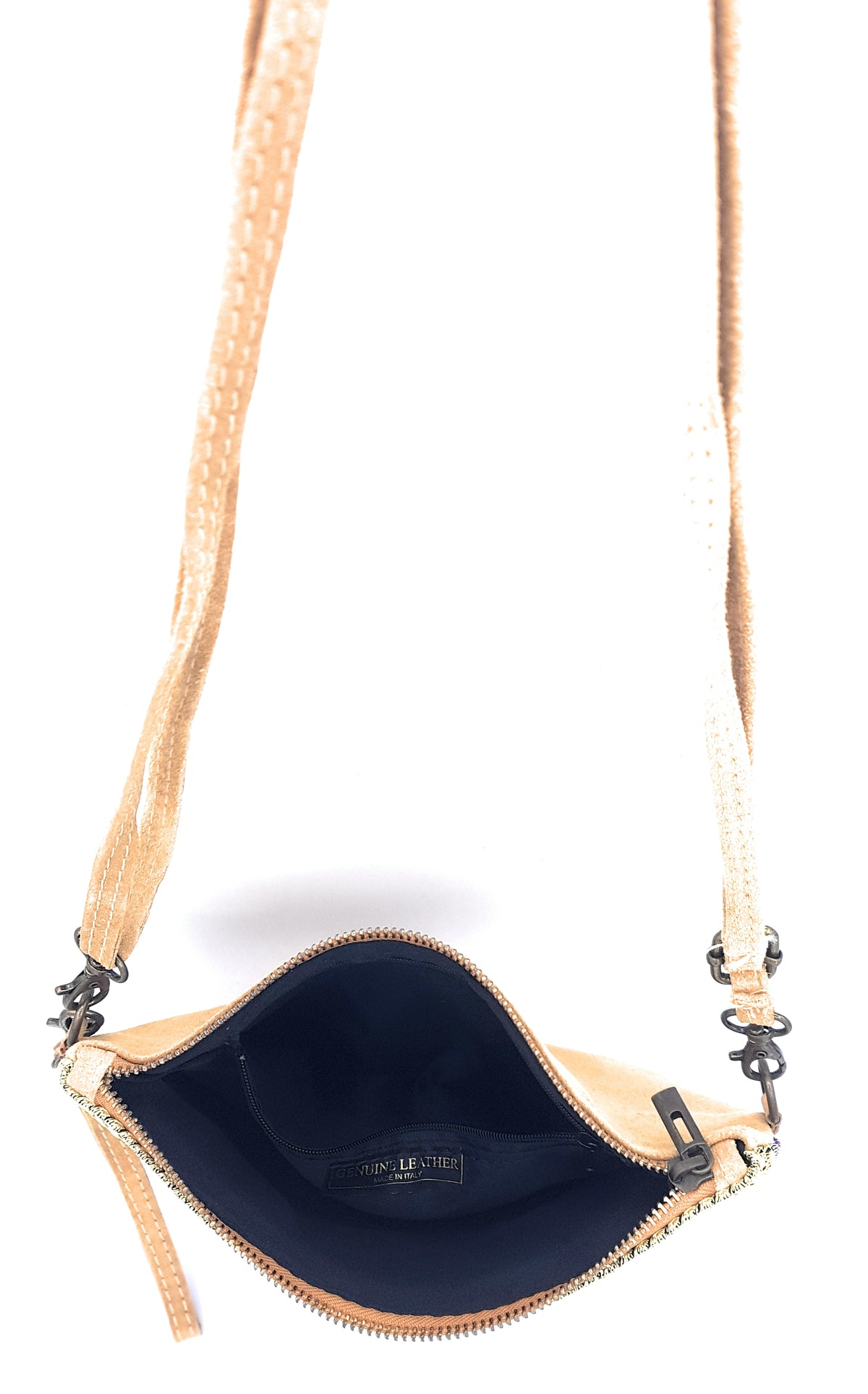 Namata Suede Leather Clutch Bag with Embroidery ~ Camel