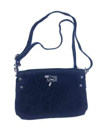 Winona Suede Leather Clutch Bag ~ Black
