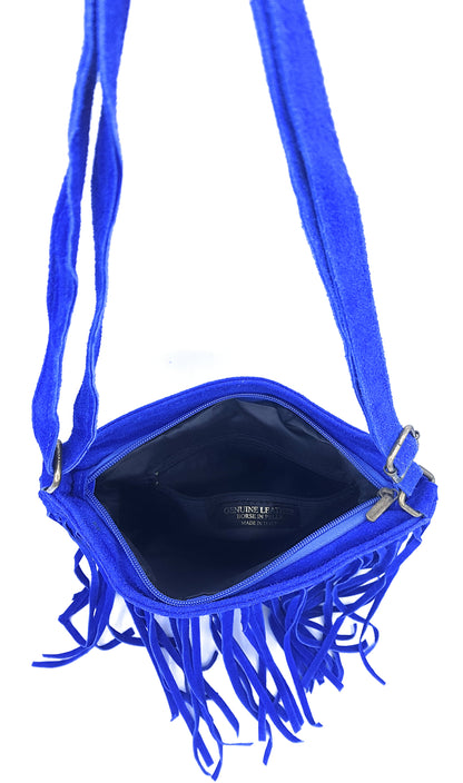 Chenoa Fringed Suede Leather Shoulder Bag ~ Royal Blue