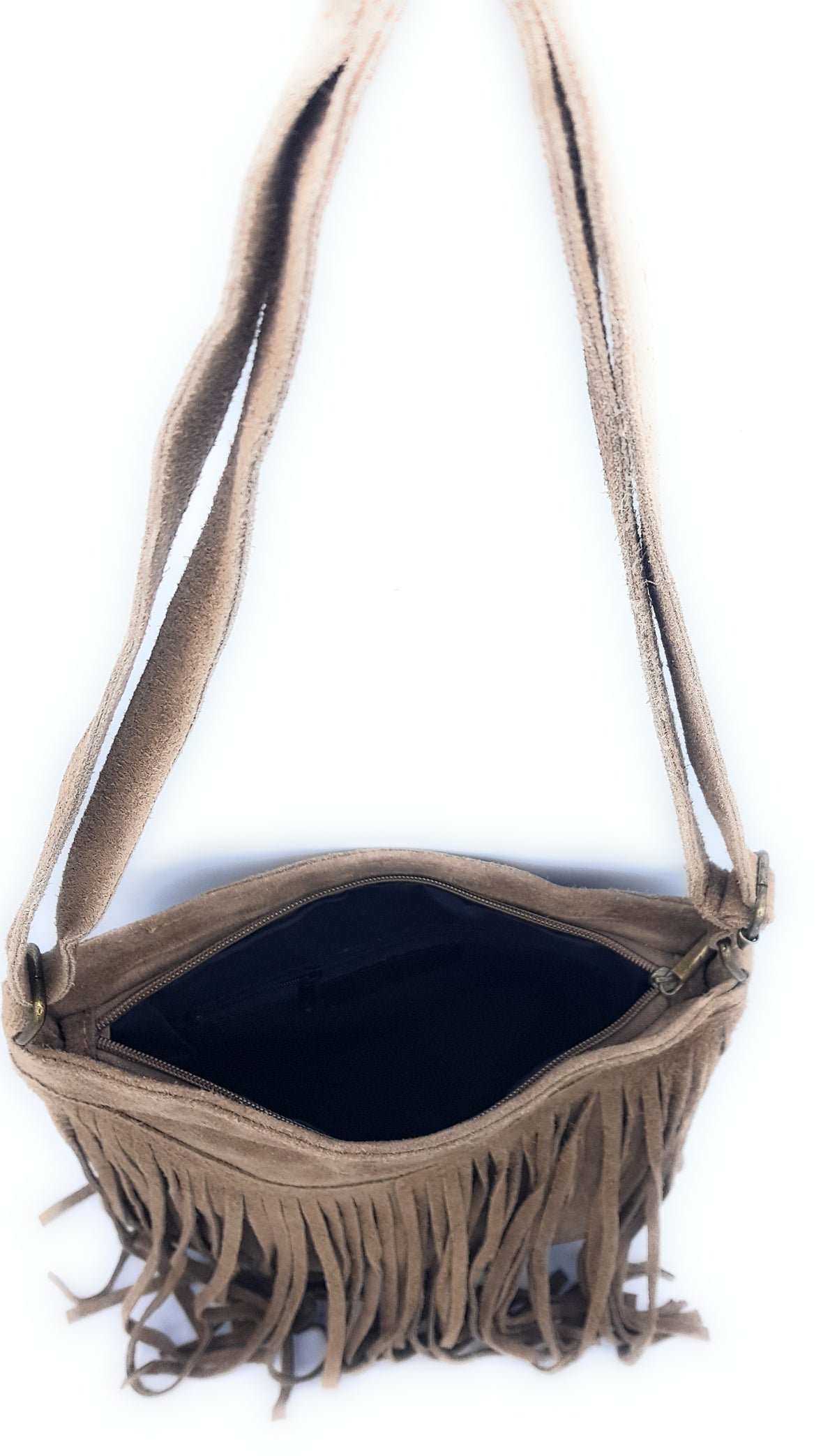 Chenoa Fringed Suede Leather Shoulder Bag ~ Taupe Brown