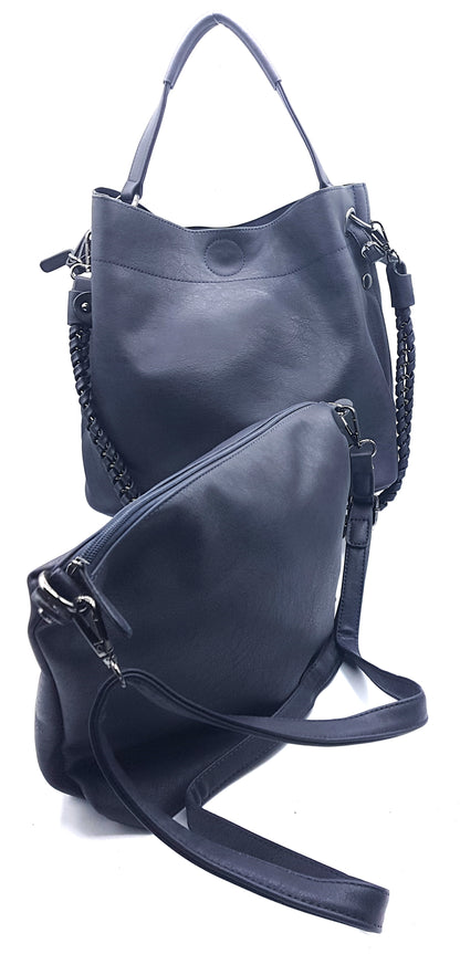 Sac seau Oneida en similicuir 2 en 1 ~ Bleu marine