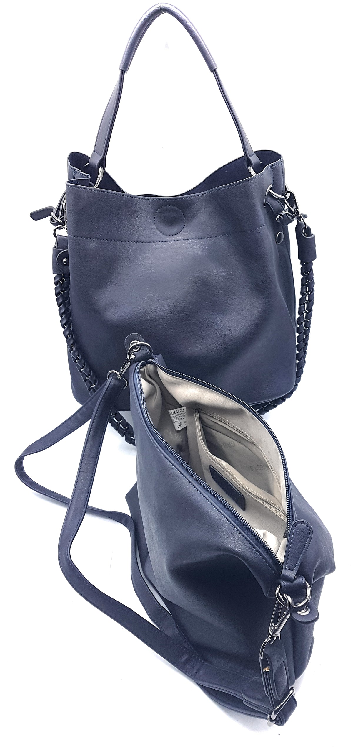 Sac seau Oneida en similicuir 2 en 1 ~ Bleu marine