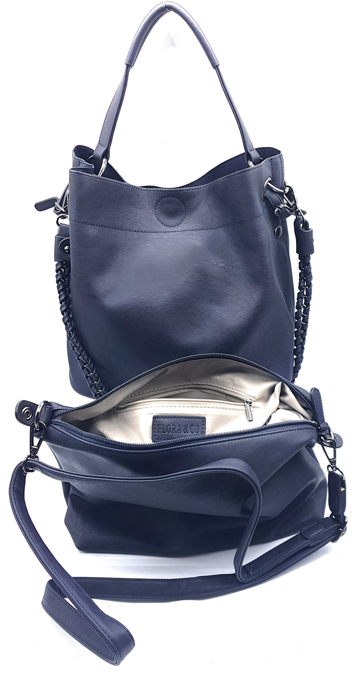 Sac seau Oneida en similicuir 2 en 1 ~ Bleu marine