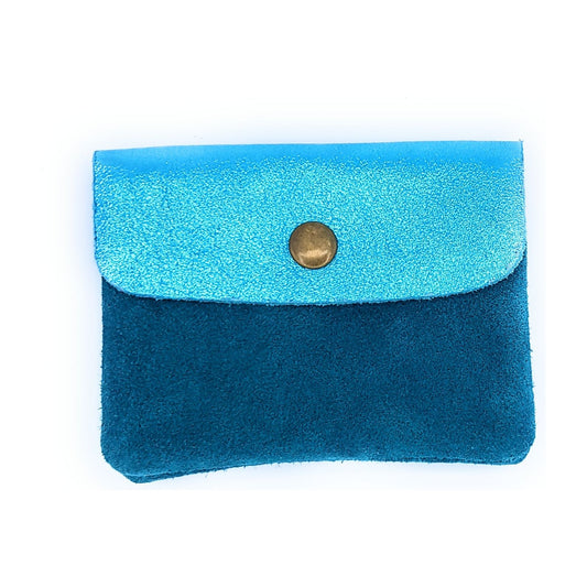Porte-monnaie Aponi cuir suédé / irisé ~ Turquoise