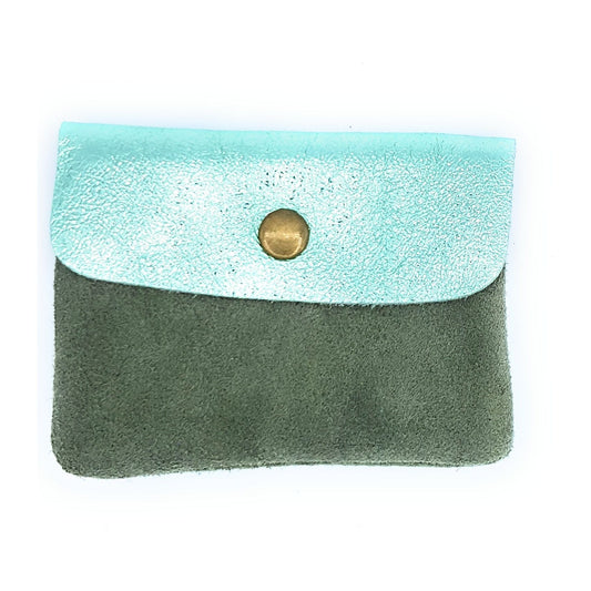 Porte-monnaie Aponi cuir suédé / irisé ~ Vert amande