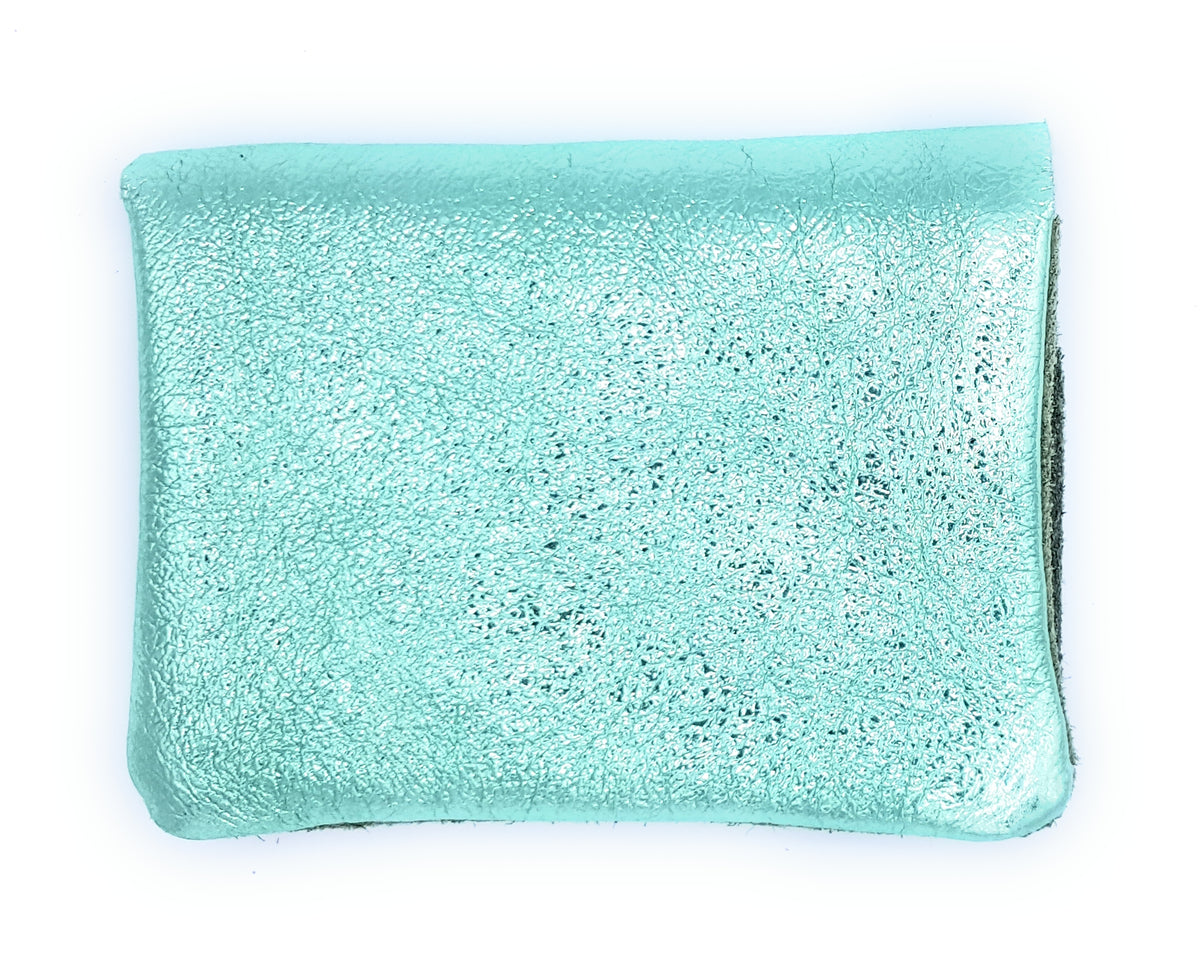 Aponi suede leather / iridescent coin purse ~ Almond green