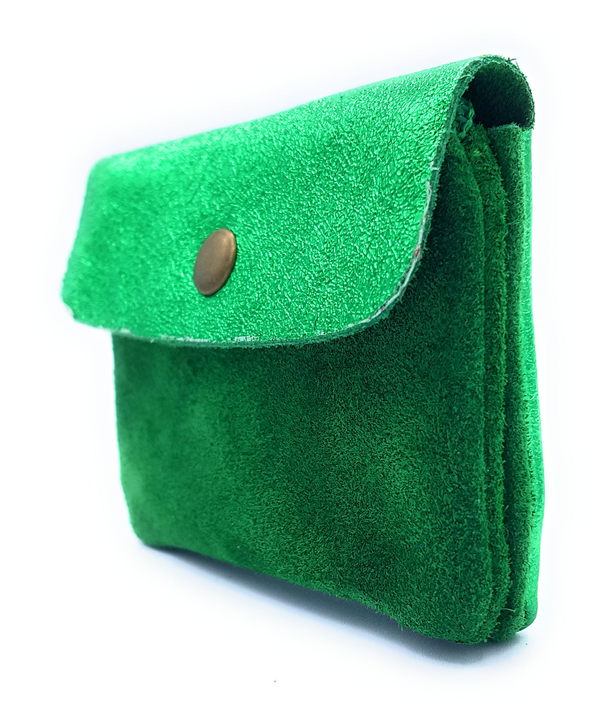 Aponi suede leather / iridescent coin purse ~ Emerald green