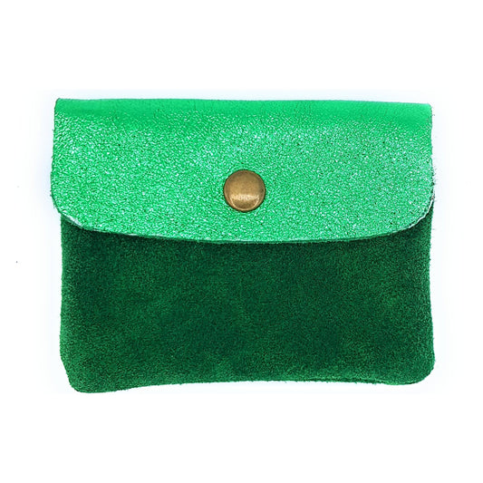 Porte-monnaie Aponi cuir suédé / irisé ~ Vert émeraude