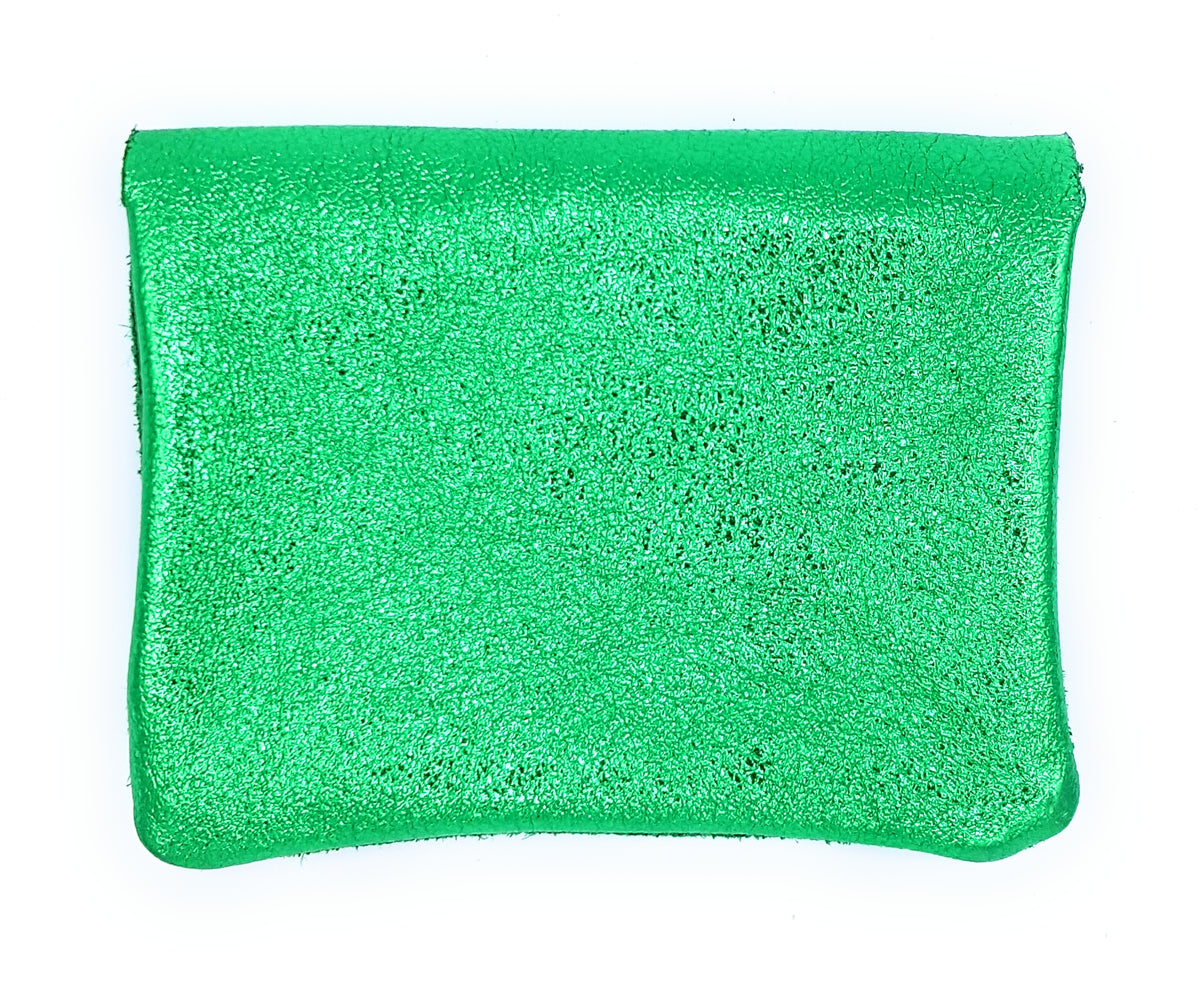 Aponi suede leather / iridescent coin purse ~ Emerald green
