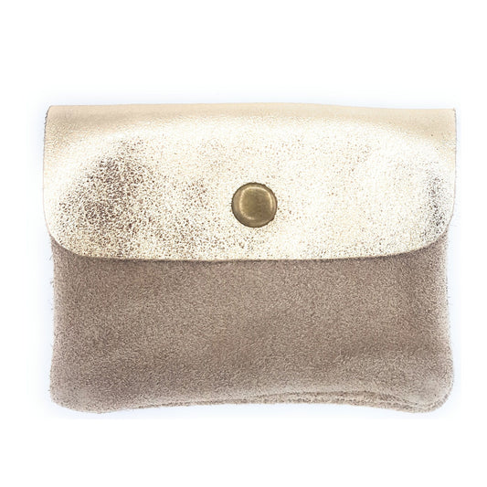 Porte-monnaie Aponi cuir suédé / irisé  ~ Doré / Taupe