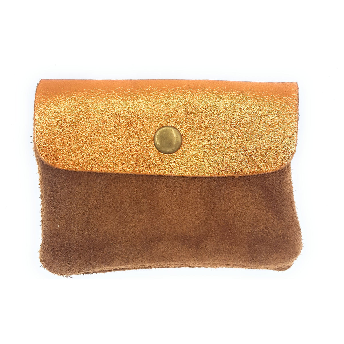 Aponi suede leather / iridescent coin purse ~ Copper / Camel