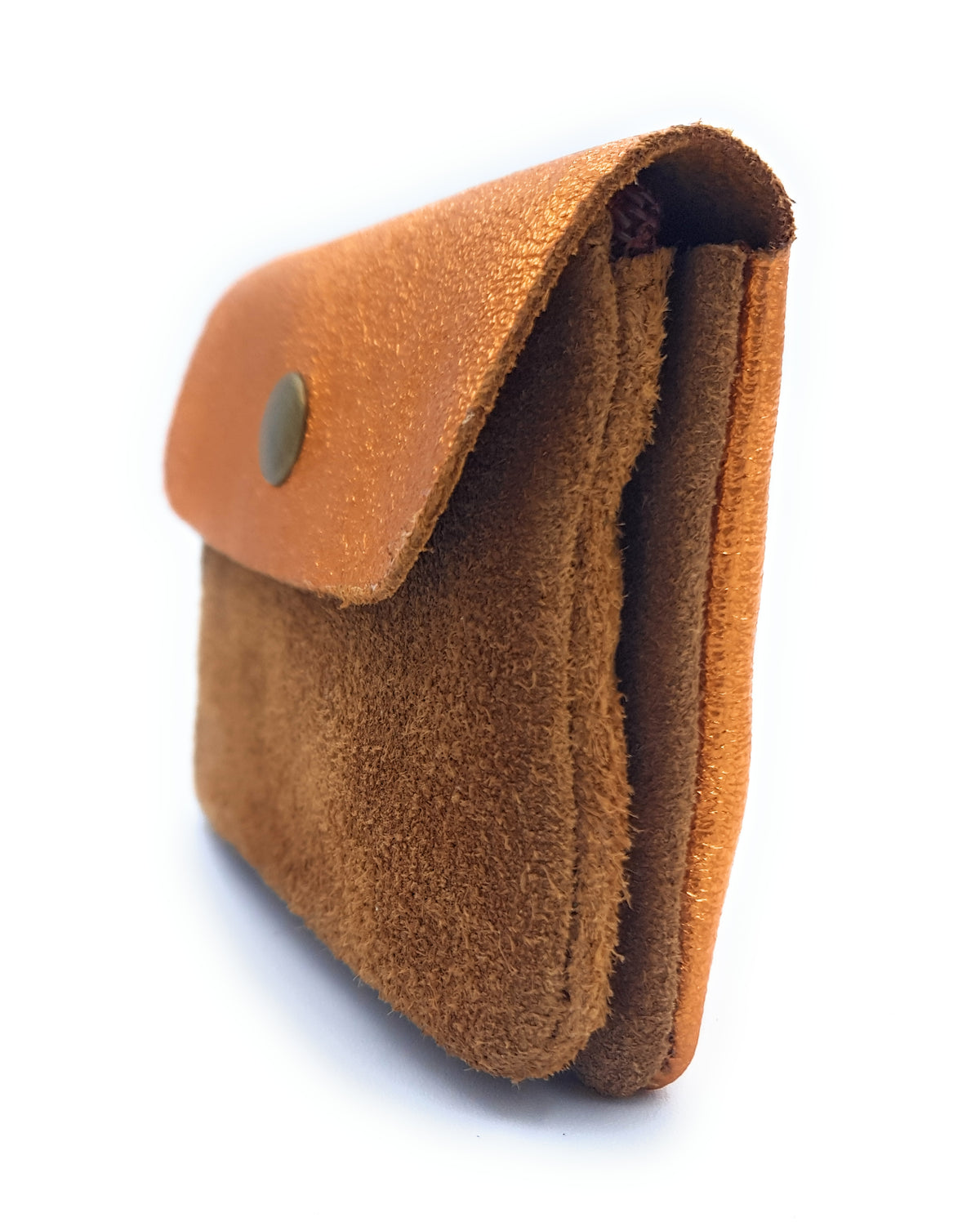 Aponi suede leather / iridescent coin purse ~ Copper / Camel