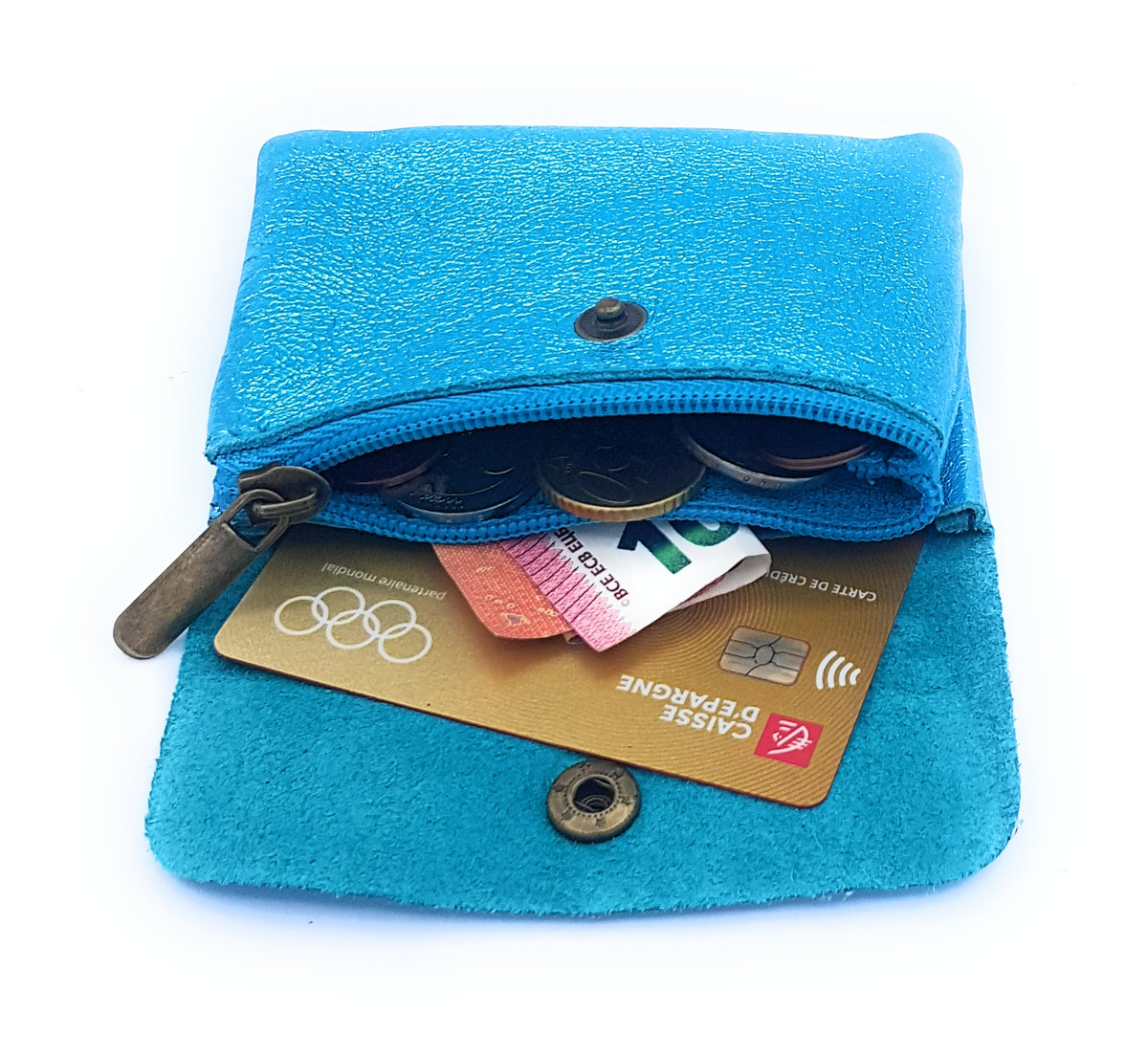 Porte-monnaie Aponi cuir irisé italien ~ Turquoise