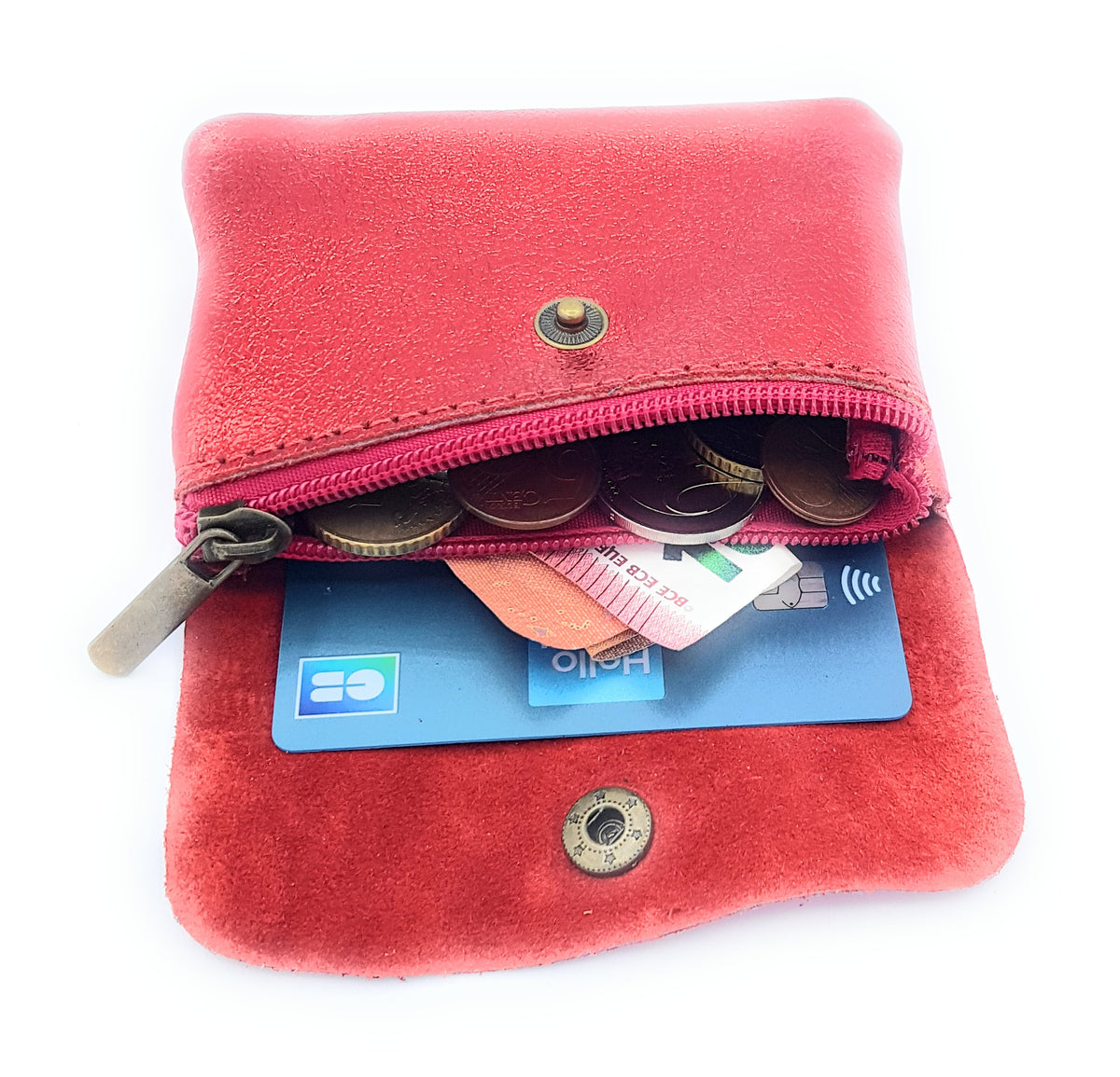 Porte-monnaie Aponi cuir irisé italien ~ Rouge