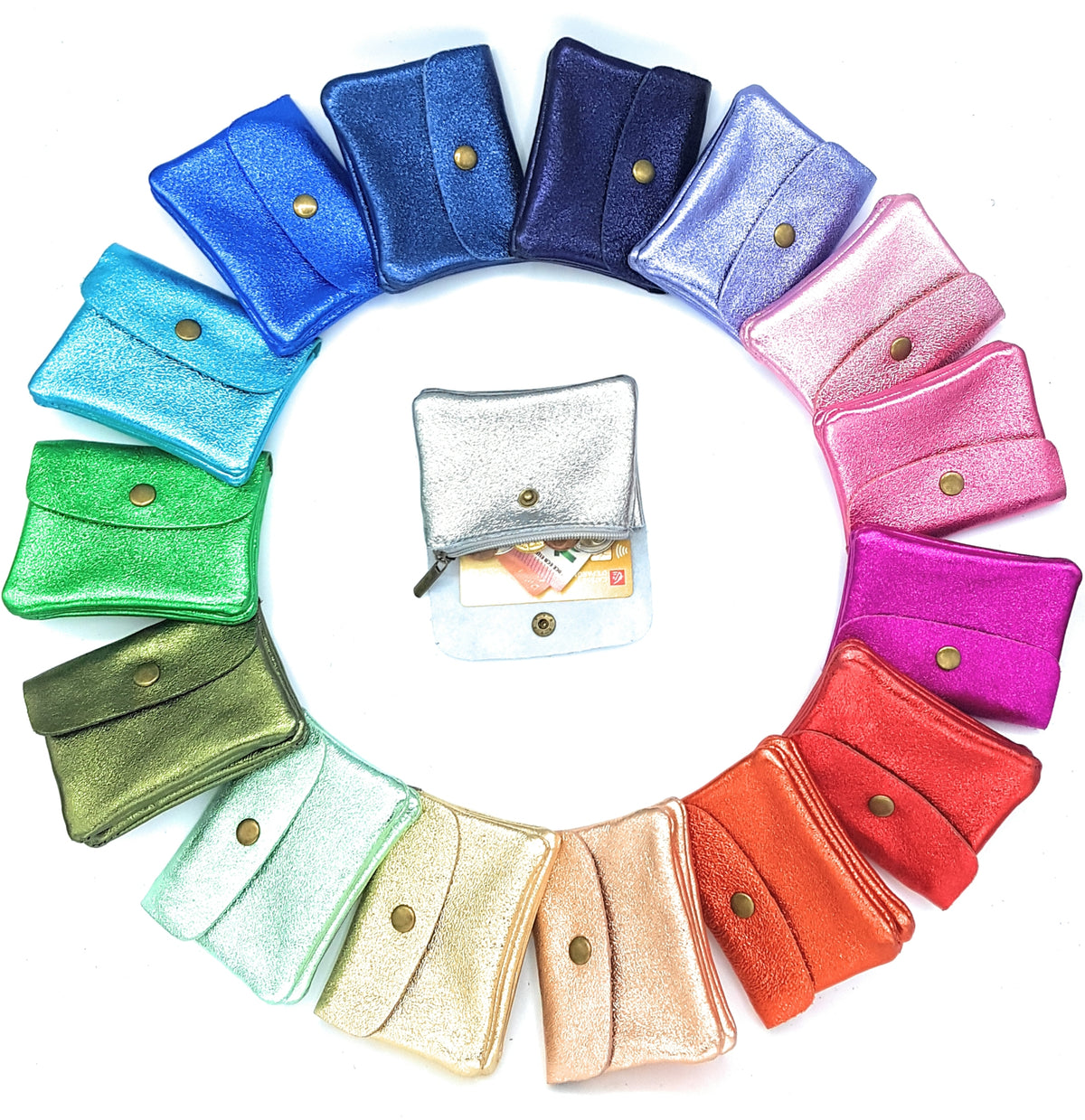 Porte-monnaie Aponi cuir irisé italien ~ Rose pâle