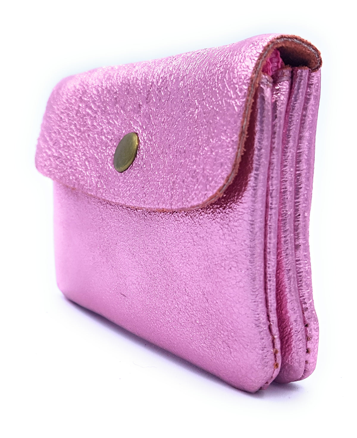Porte-monnaie Aponi cuir irisé italien ~ Rose pâle