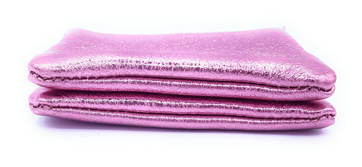 Porte-monnaie Aponi cuir irisé italien ~ Rose pâle