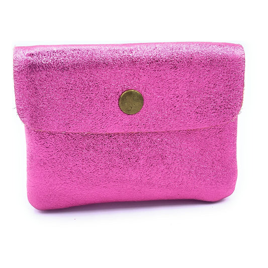 Porte-monnaie Aponi cuir irisé italien ~ Rose