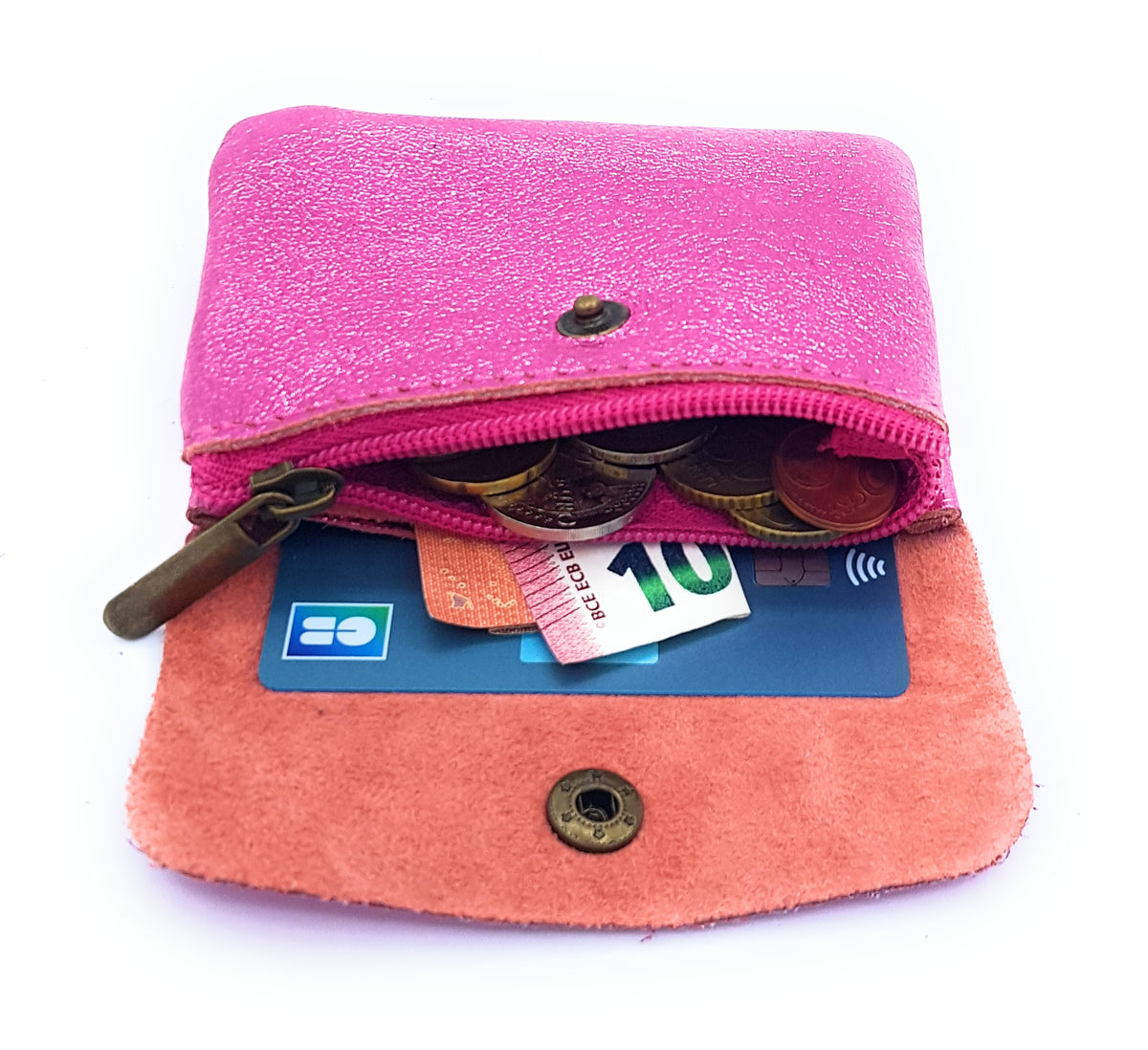Porte-monnaie Aponi cuir irisé italien ~ Rose