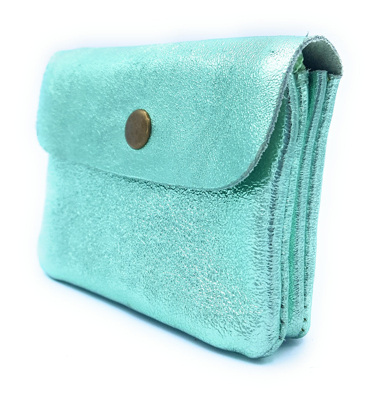 Porte-monnaie Aponi cuir irisé italien ~ Vert amande