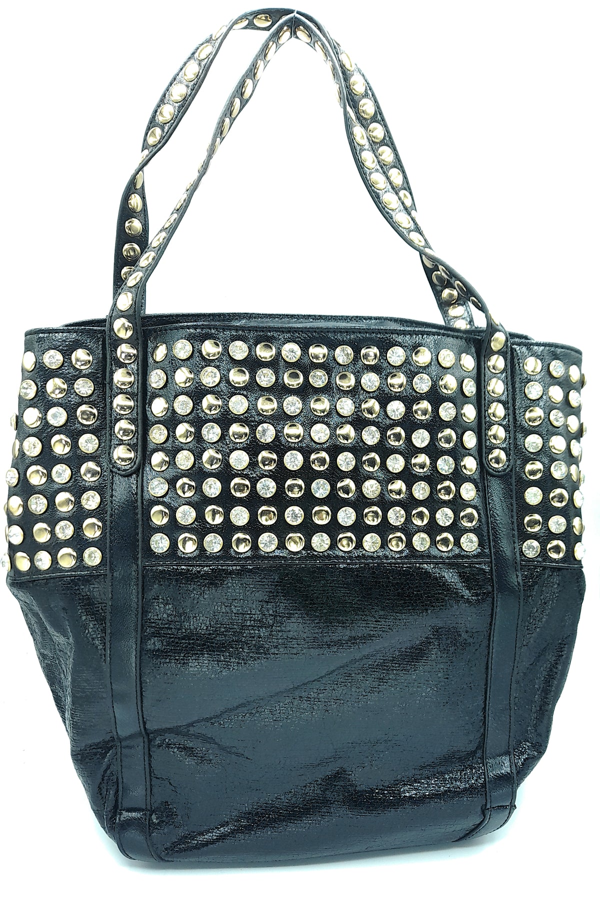 Shine Faux Leather Rhinestone Tote Bag ~ Black