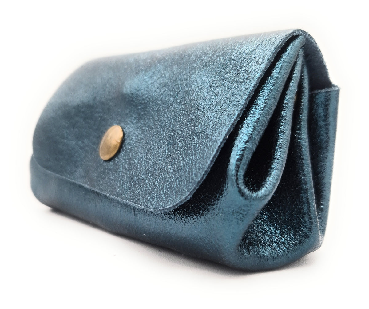 Porte-monnaie en cuir irisé Etania ~ Bleu canard