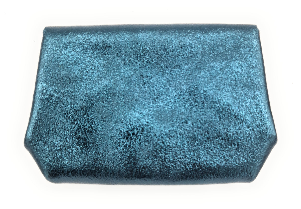 Porte-monnaie en cuir irisé Etania ~ Bleu canard