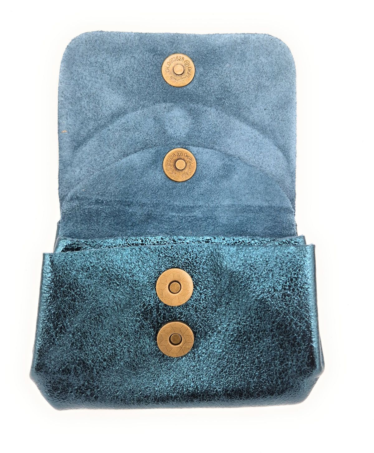 Porte-monnaie en cuir irisé Etania ~ Bleu canard