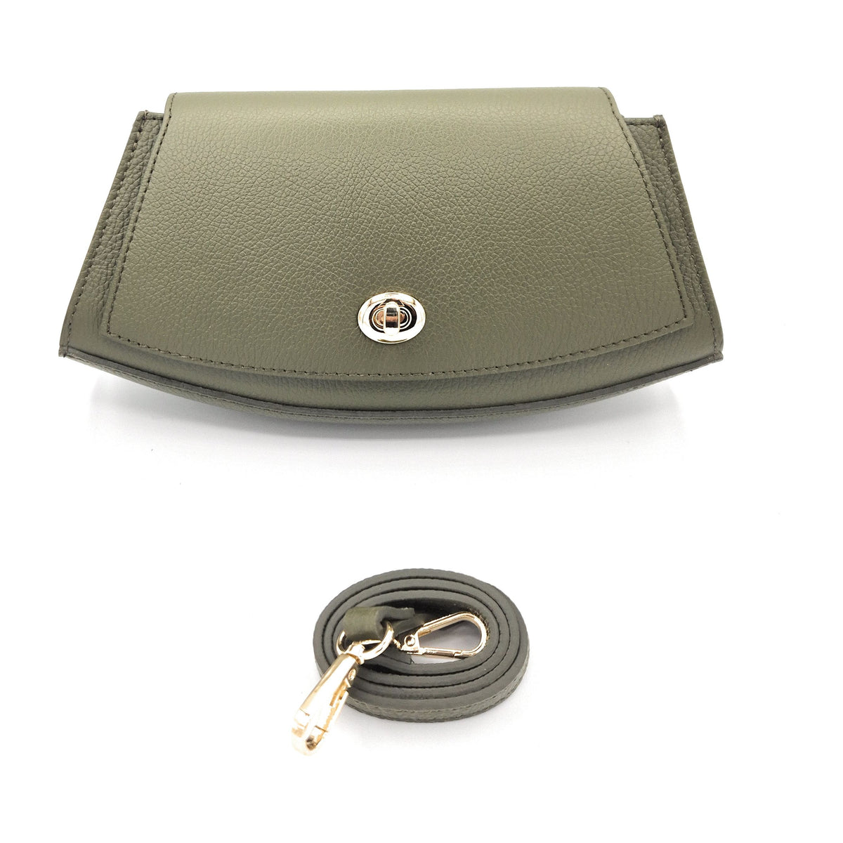 Paco Leather Half Moon Shoulder Bag ~ Khaki