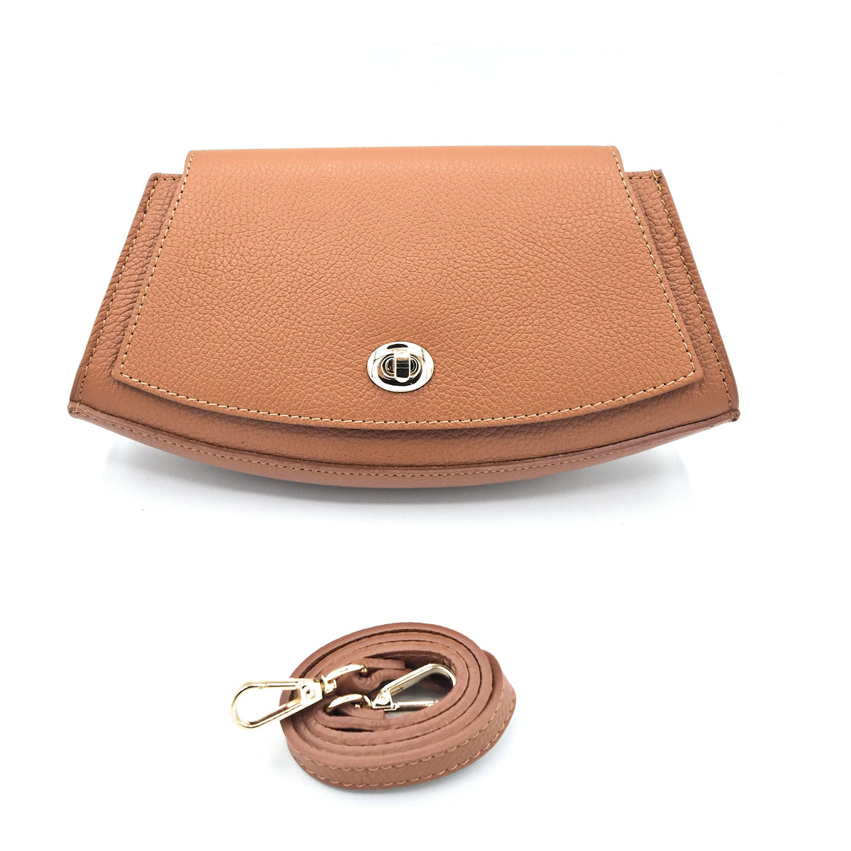Sac à bandoulière demi-lune en cuir Paco ~ Camel