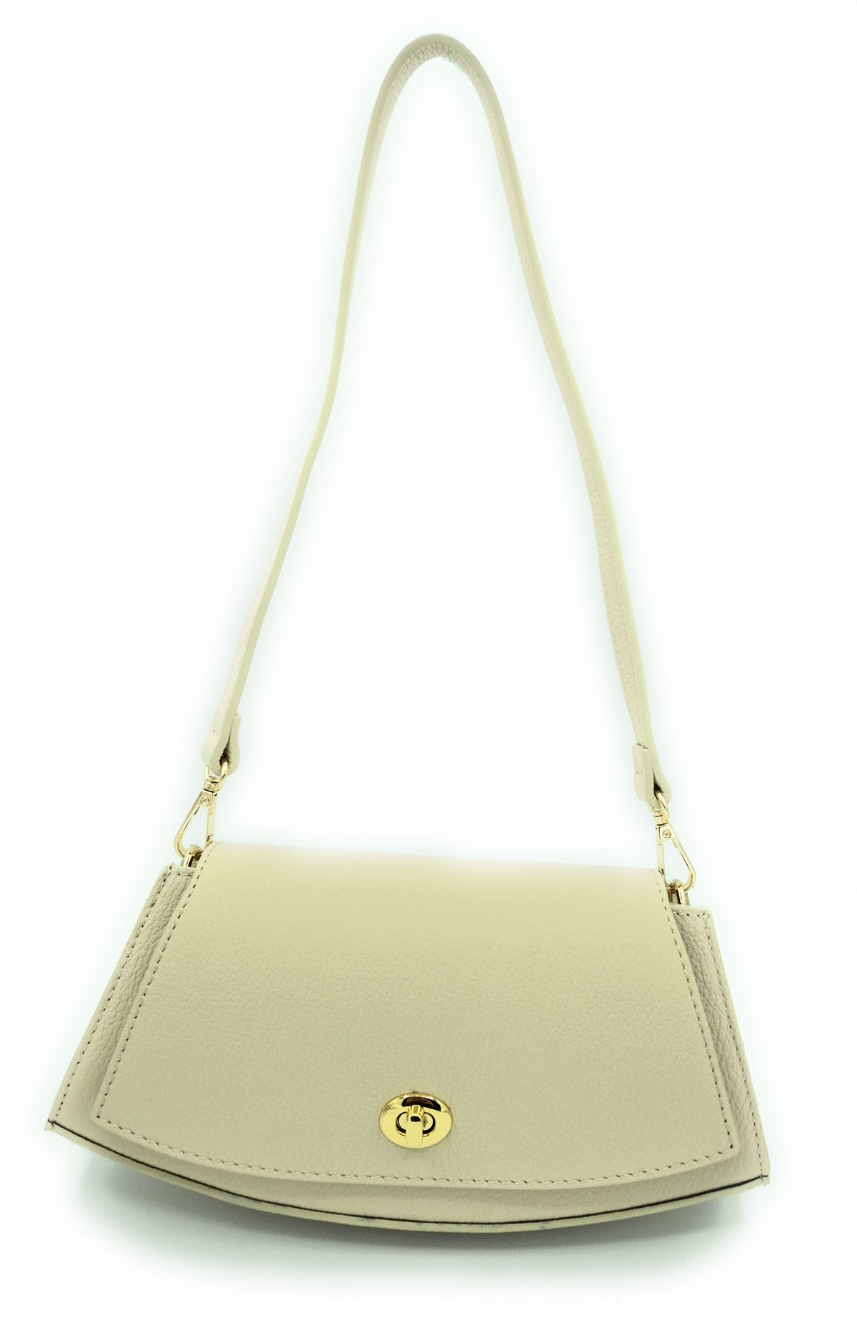 Sac à bandoulière demi-lune en cuir Paco ~ Beige