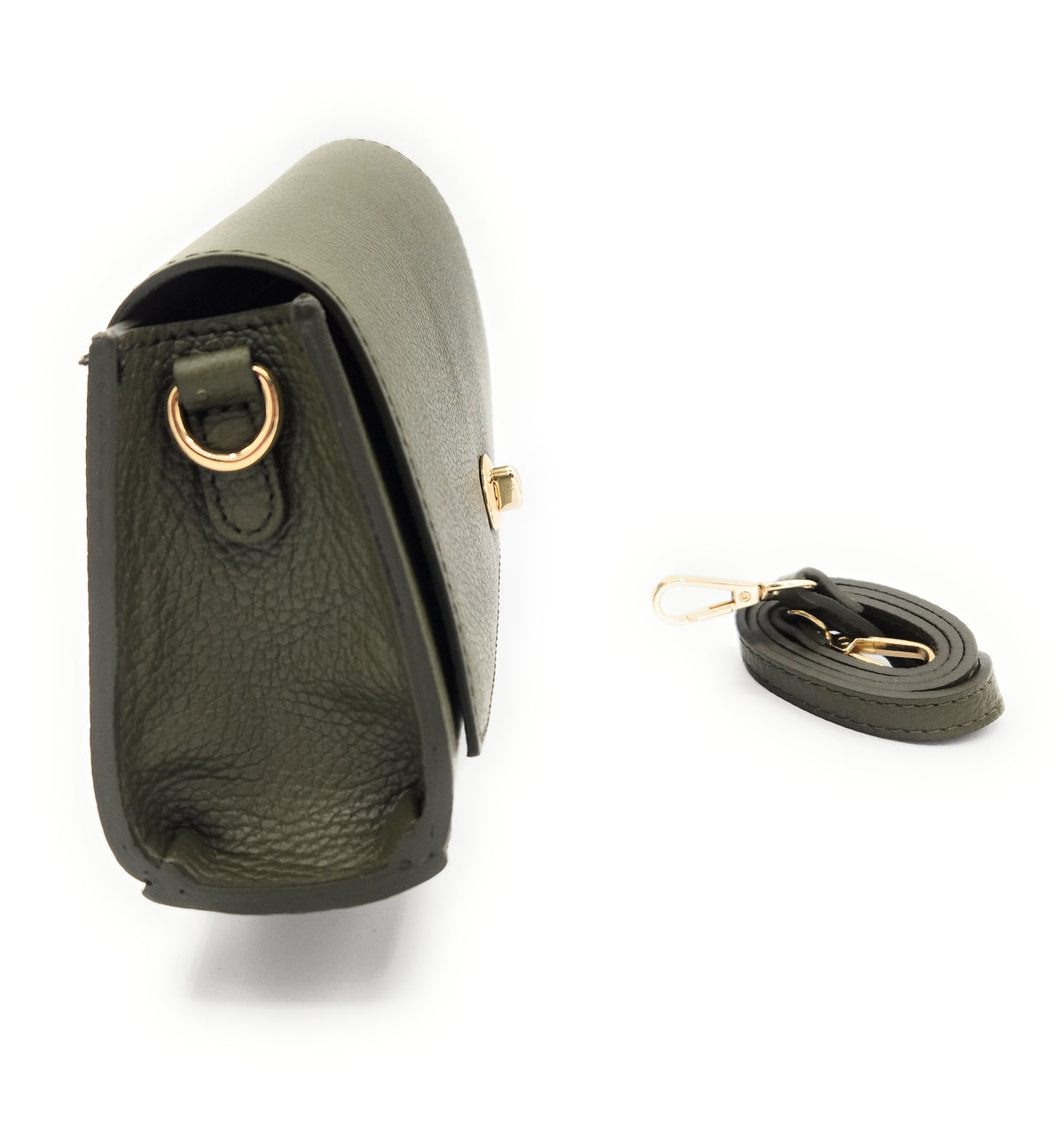 Paco Leather Half Moon Shoulder Bag ~ Khaki