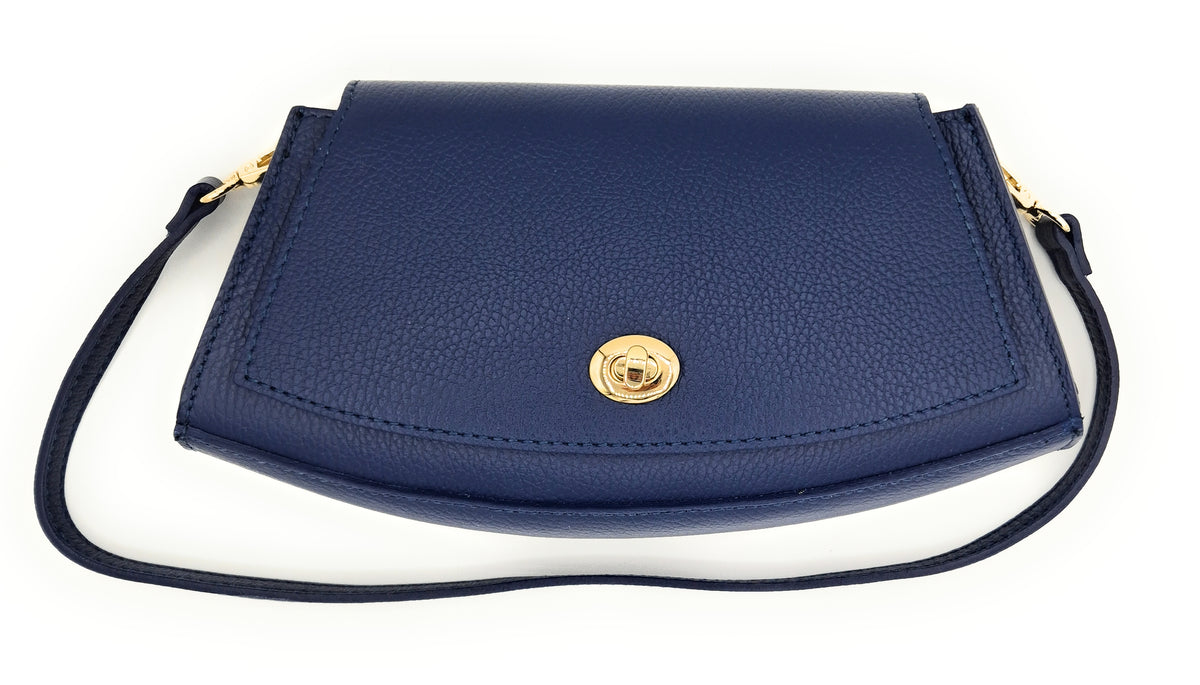 Sac à bandoulière demi-lune en cuir Paco ~ Bleu royal