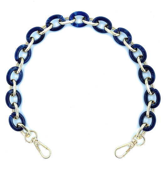 Bandoulière amovible en acrylique pour sac ~ Bleu marine / doré