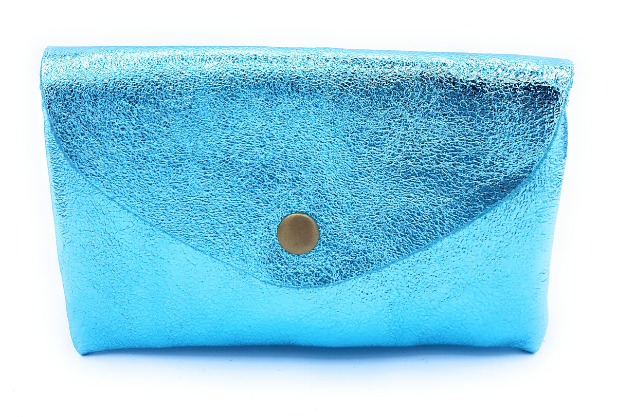 Porte-monnaie Aquene en cuir irisé Turquoise
