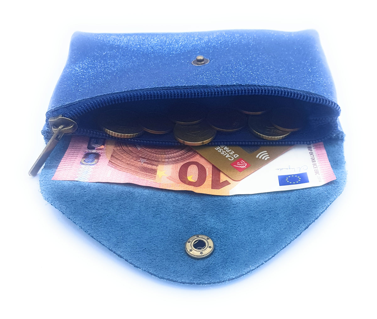 Porte-monnaie Aquene en cuir irisé Bleu jean