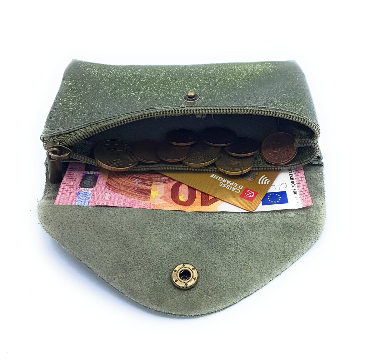 Porte-monnaie Aquene en cuir irisé Kaki