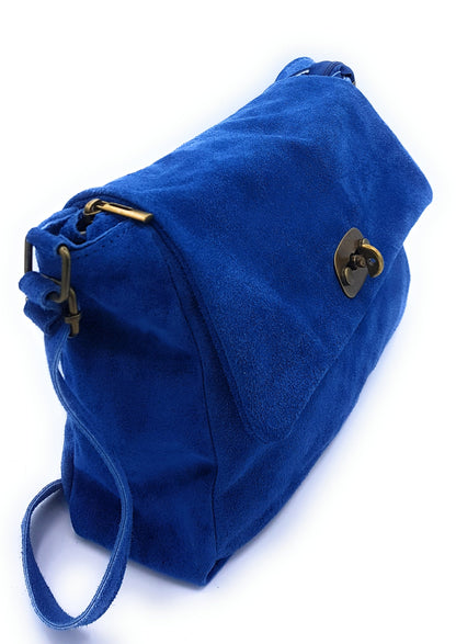 Sac besace Sahale en cuir suèdé ~ Bleu jean