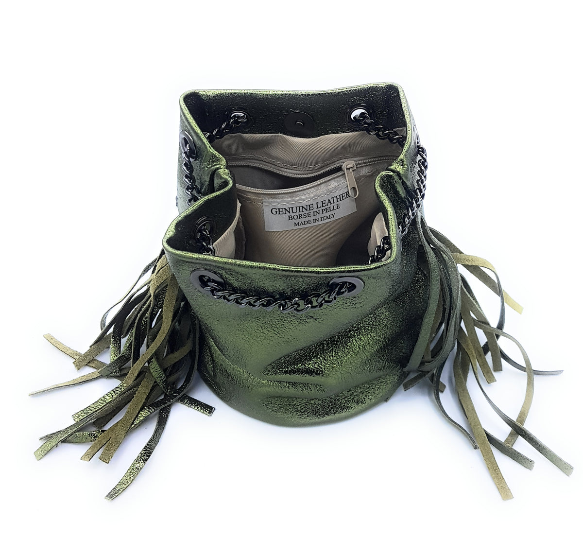 Sac bourse Anoki en cuir irisé Kaki