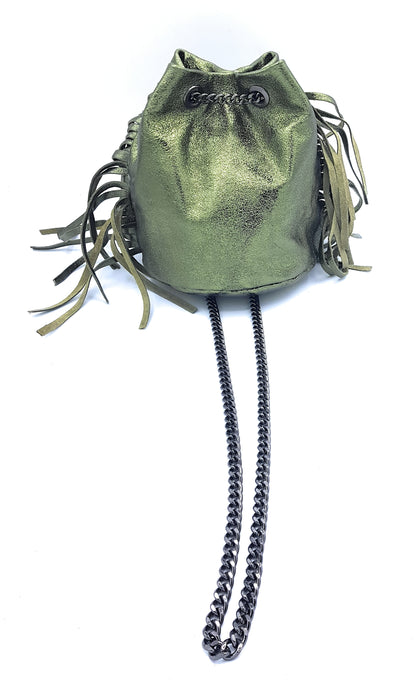 Sac bourse Anoki en cuir irisé Kaki