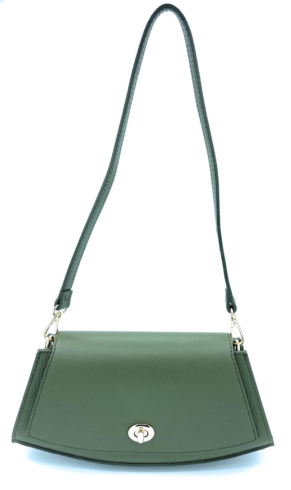Paco Leather Half Moon Shoulder Bag ~ Olive Green