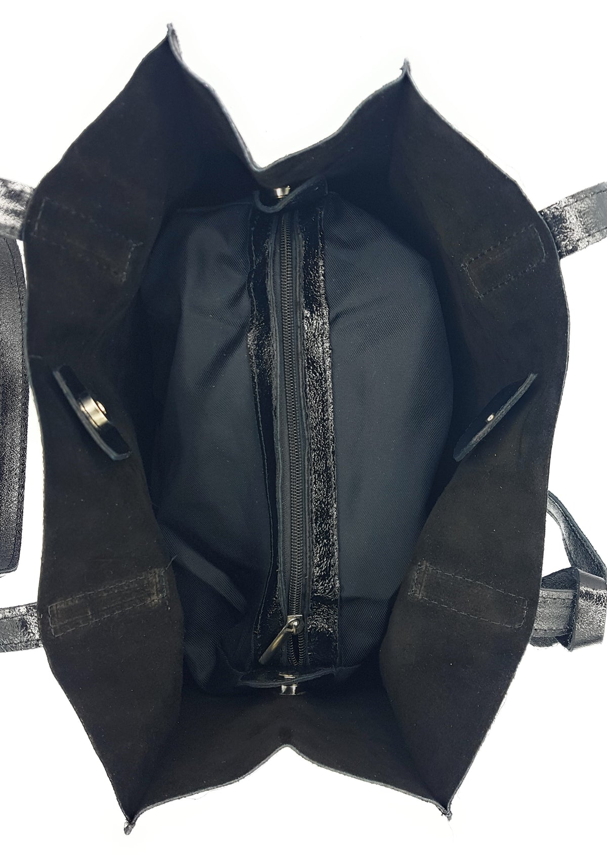 Dena shopper bag in iridescent leather ~ Black