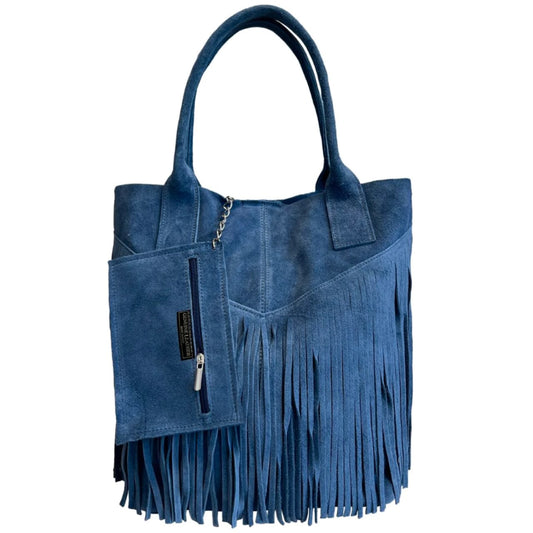 Sac shopper Naya  en cuir suédé ~ Bleu jean