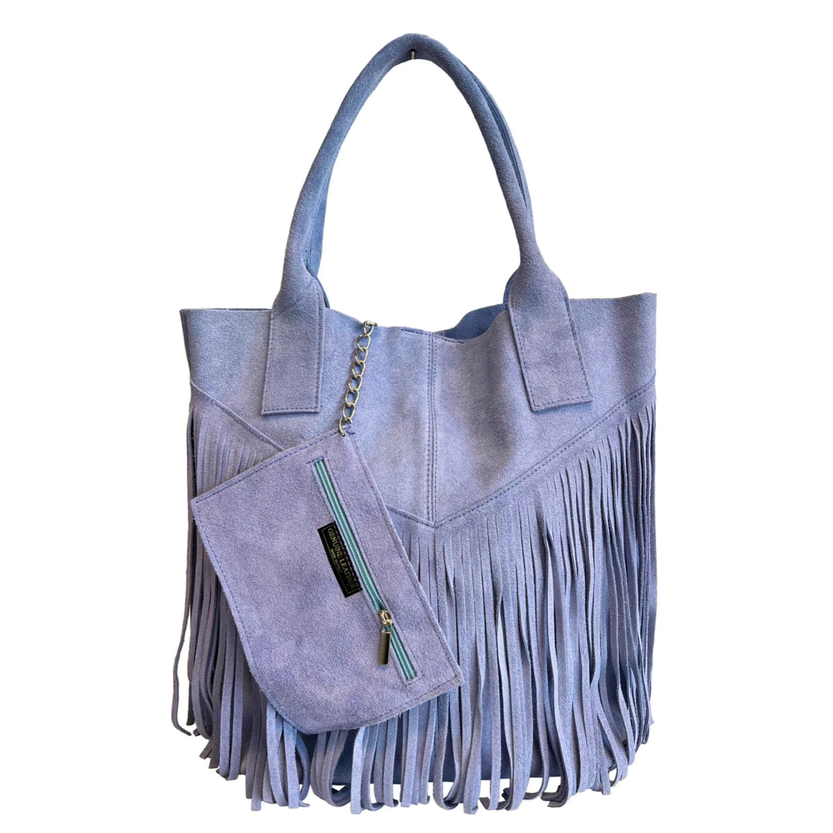 Naya Fringed Suede Leather Shopper Bag ~ Lavender 